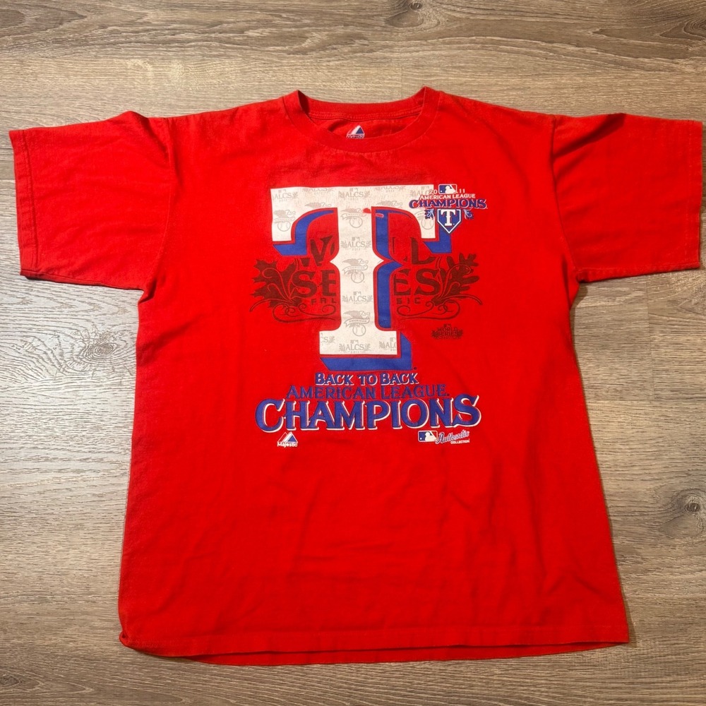 2011 Texas Rangers Red back to bk champions‎ tee shirt size Medium